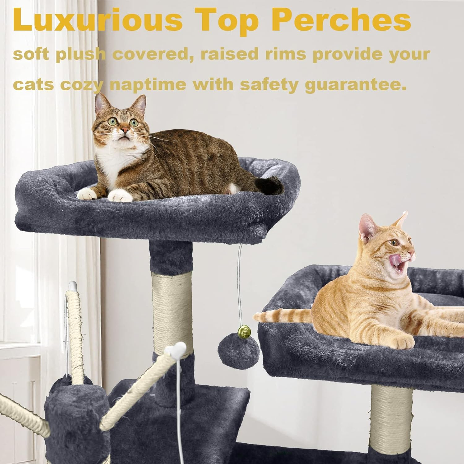 Cat Tree Tower for Indoor Cats,64 inches Large Multi-Level Cat Activity Center with Condos,Scratching Posts,Removable Fur Ball Sticks(Dark Grey002)