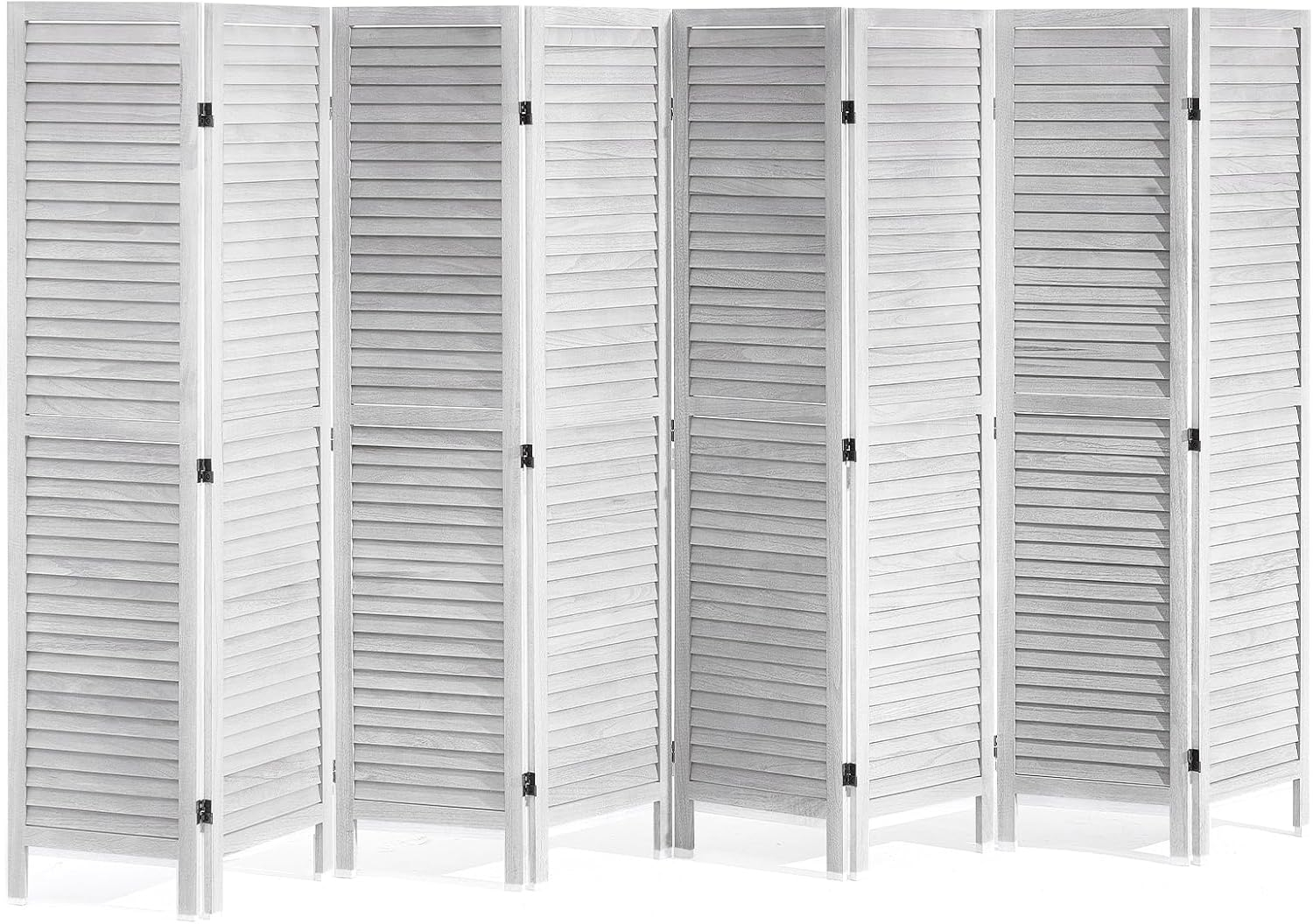 Wood Room Divider, 8 Panel Wood Folding Privacy Screen, 66.9 in. Tall Indoor Louvered Wooden Partition, Portable