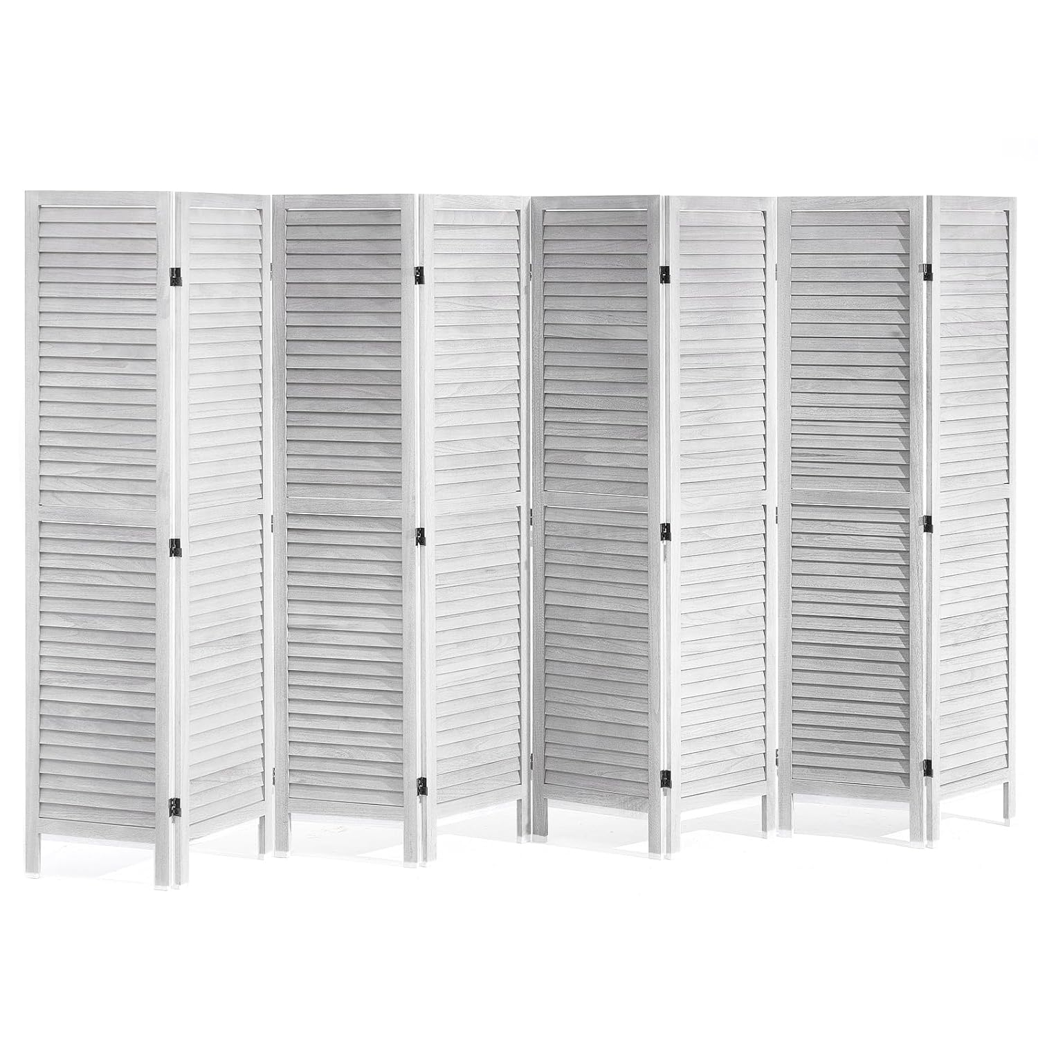 Wood Room Divider, 8 Panel Wood Folding Privacy Screen, 66.9 in. Tall Indoor Louvered Wooden Partition, Portable