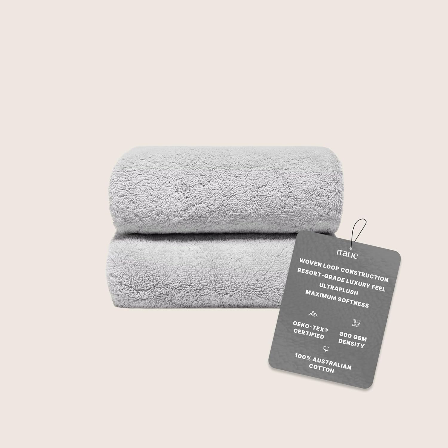 Italic Ultraplush Australian Cotton Bath Sheets - Set of 2 Luxury Extra Large Heavy Duty Bath Sheets, 800GSM Plush and Absorbent, 100% Cotton Bath Sheets for Hotels, Bath & Spa (Light Gray)