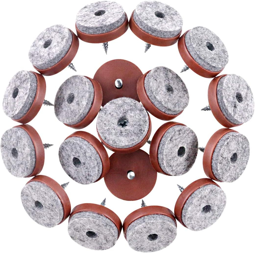 Swpeet 52Pcs 20mm Brown Furniture Felt Pads Non Slip Furniture Pads with Screw-on Felt Pad Furniture Slider Floor Protector for Wooden Leg Feet of Chair Table Sofa