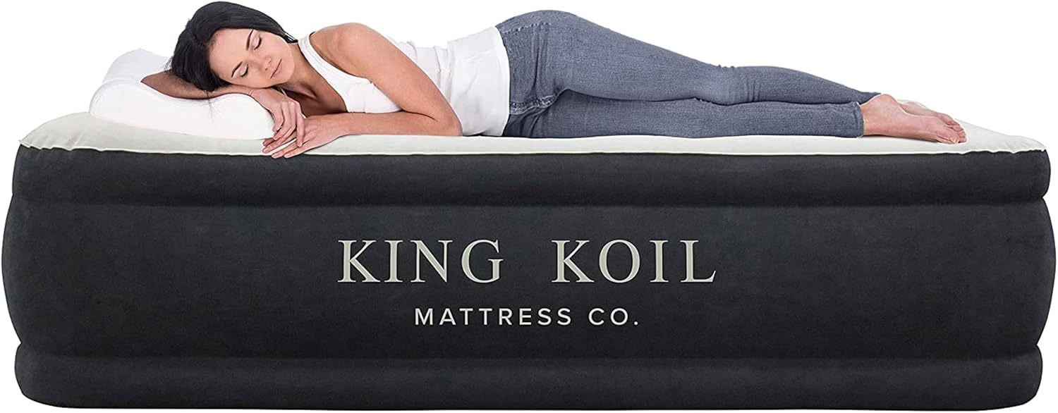 California King Black Raised Air Mattress with Built-in Pump
