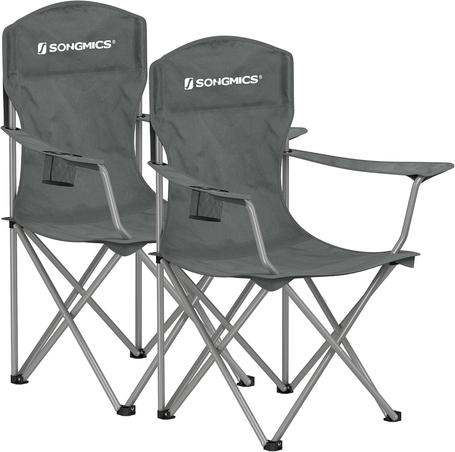 SONGMICS Set of 2 Folding Camping Chairs, Comfortable, Heavy Duty Structure, Max. Load Capacity 330 lb, Outdoor Chair with Cup Holder, for Camping, Garden, Fishing, Terrace