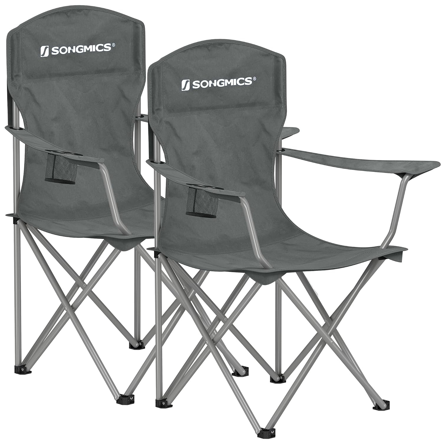 SONGMICS Set of 2 Folding Camping Chairs, Comfortable, Heavy Duty Structure, Max. Load Capacity 330 lb, Outdoor Chair with Cup Holder, for Camping, Garden, Fishing, Terrace