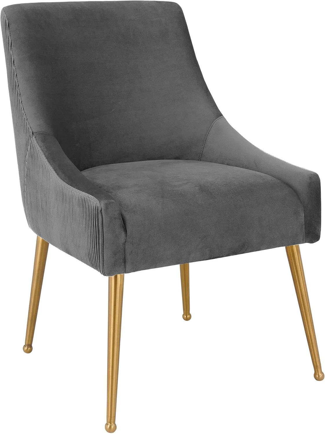 TOV Furniture Beatrix Pleated Dark Grey Velvet Side Chair with Gold Legs