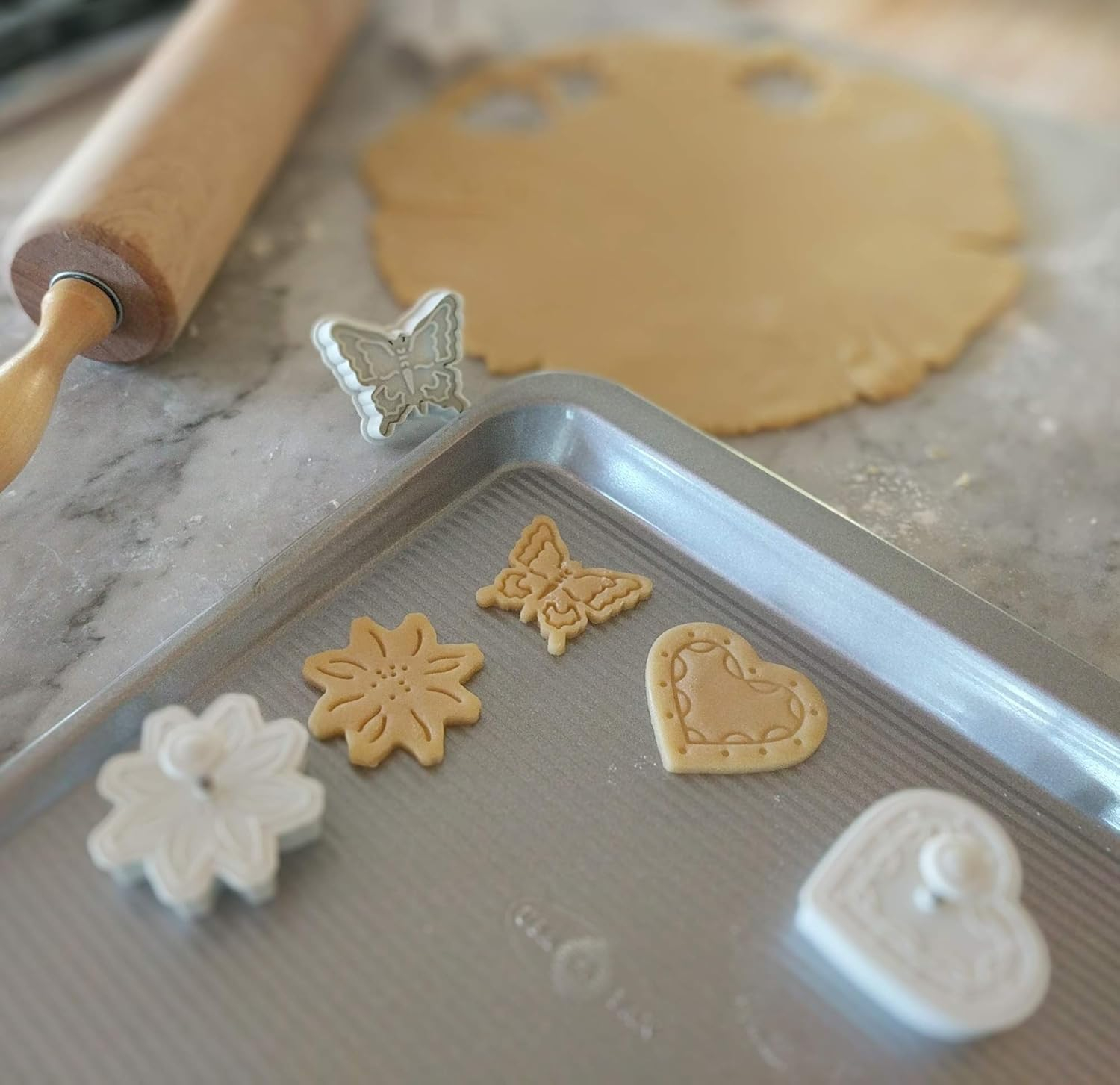 White Plastic Heart-Shaped Cookie Stamp and Cutter Set