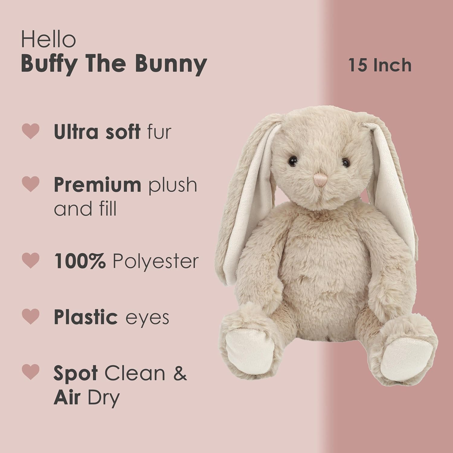 Buffy Beige Plush Bunny Toy for Easter, 15 inches