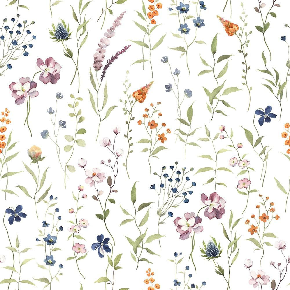 Abyssaly White Floral Wallpaper Peel and Stick Wallpaper 17.7" x 118" Vinly Floral Wall Paper Contact Paper for Bedroom Kitchen Home Décor and Old Furniture Renovation