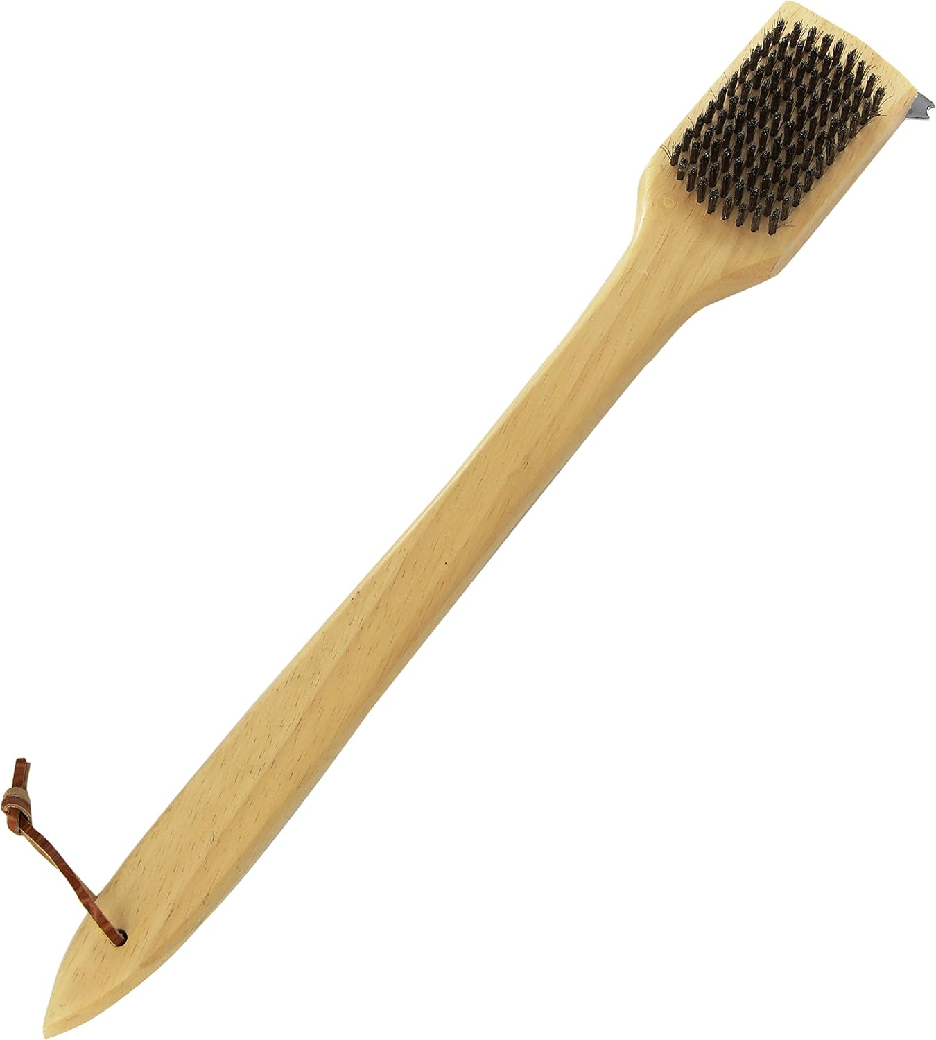 18-Inch Natural Wood Grill Brush with Stainless Steel Bristles