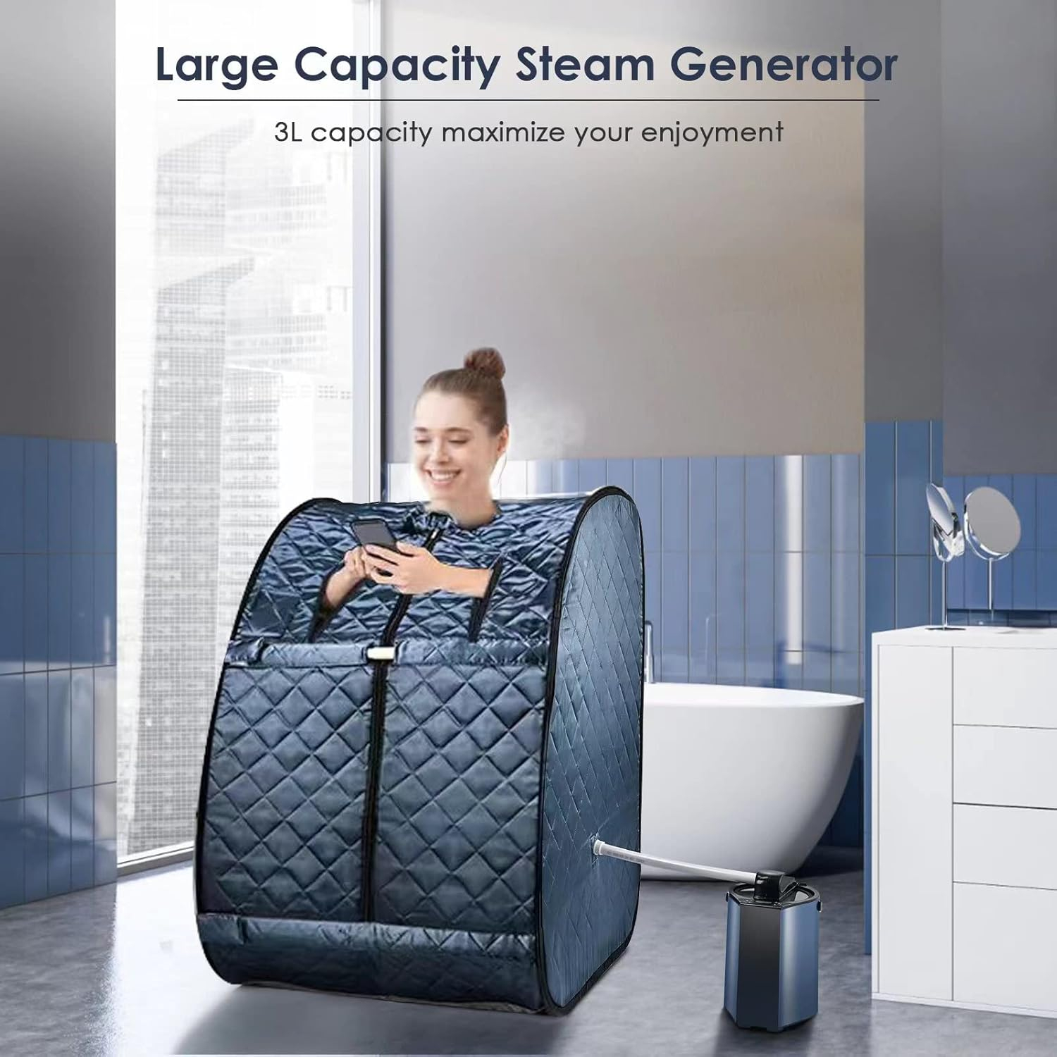 Portable Sauna, Sauna Box for Home, Personal Steam Sauna, Foldable Sauna with 3L, up to 90min,800W Steam Sauna Generator with Safety Protection, Remote Control & Portable Chair, UL Certified