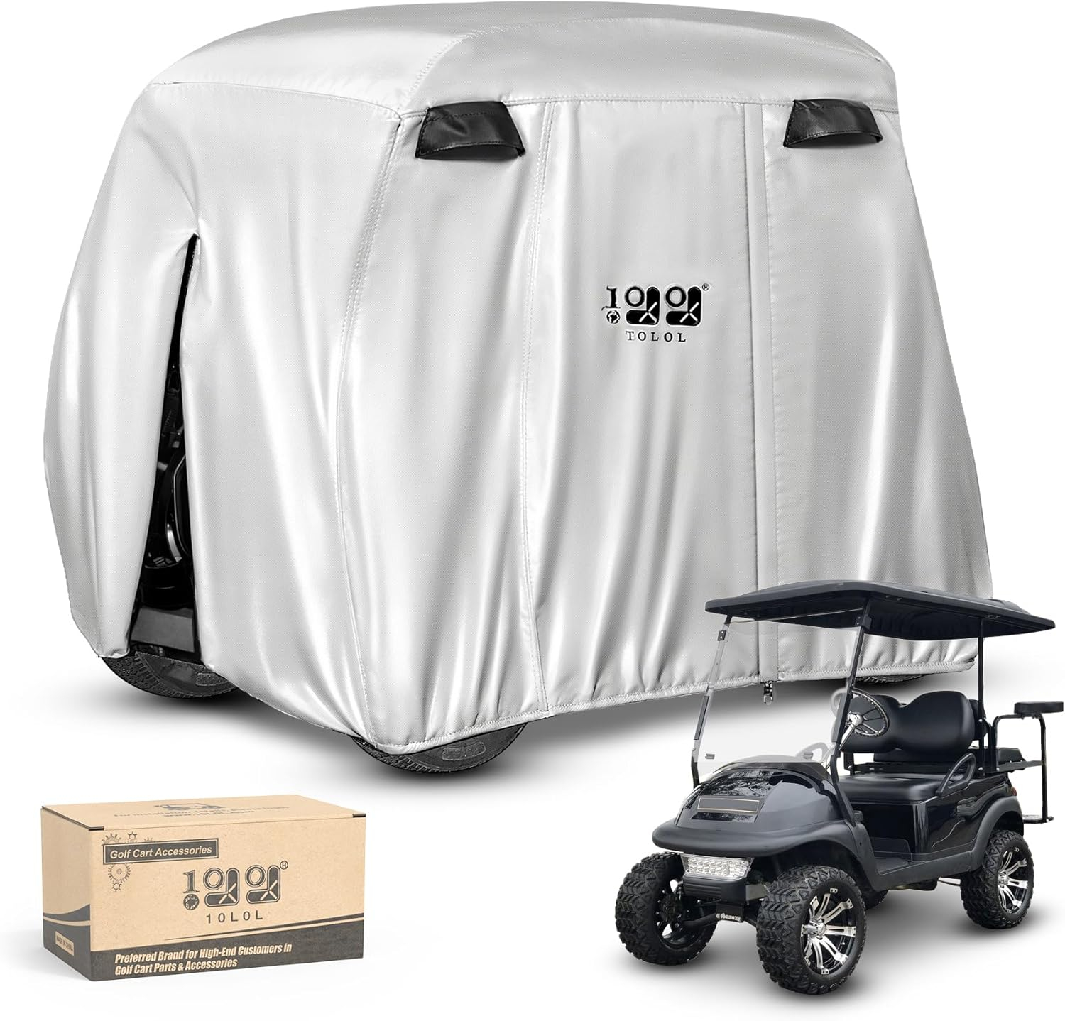 10L0L Golf Cart Cover 4 Passenger for Yamaha EZGO Club Car, 420D Waterproof Sunproof Dustproof Enclosure Cover, Black