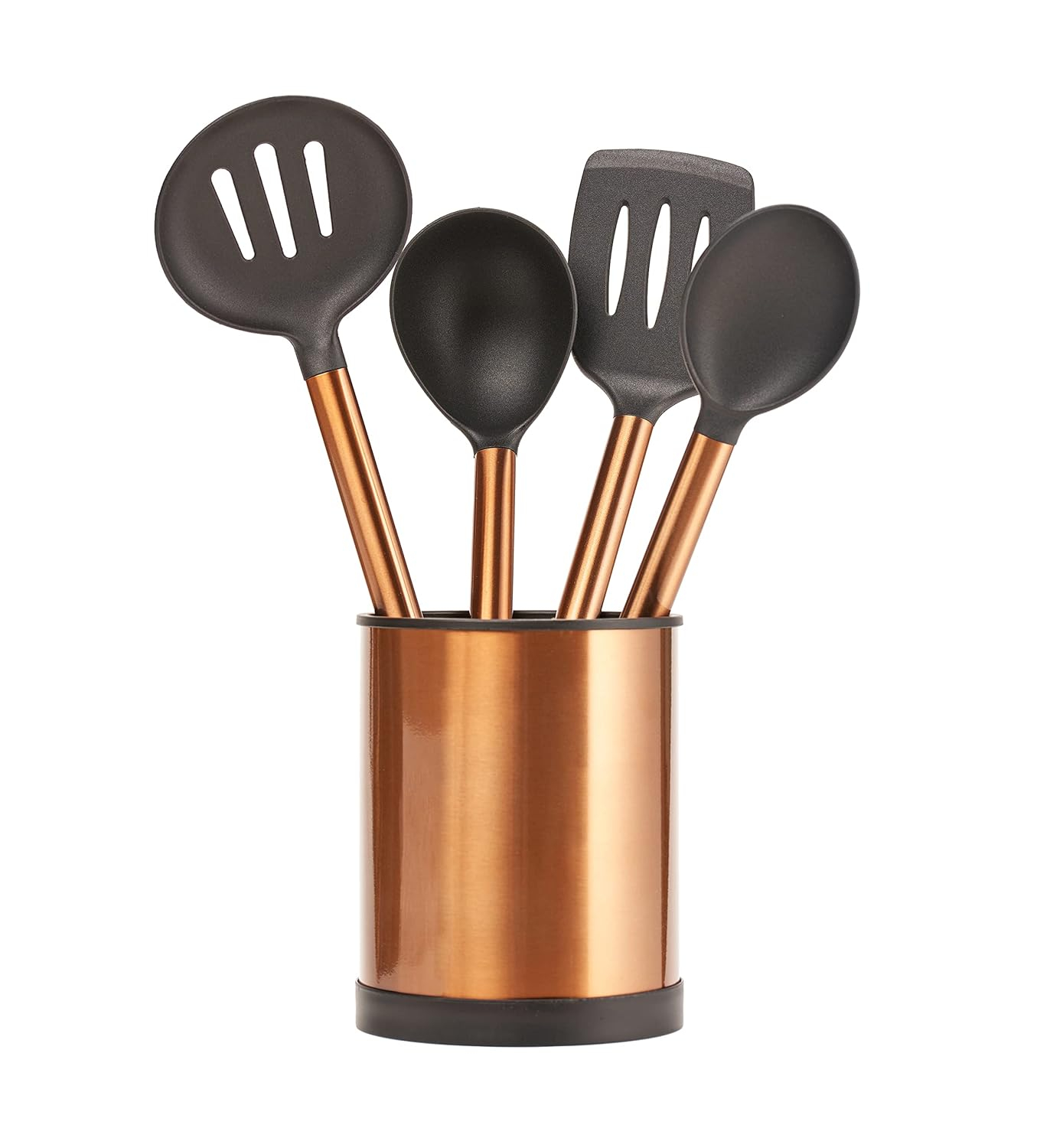Servappetit 5 Pc Cooking Utensil Set - Slotted Spatula, Oval Spoon, Round Spoon with Holder - Heat Resistant, Non-Stick - Copper