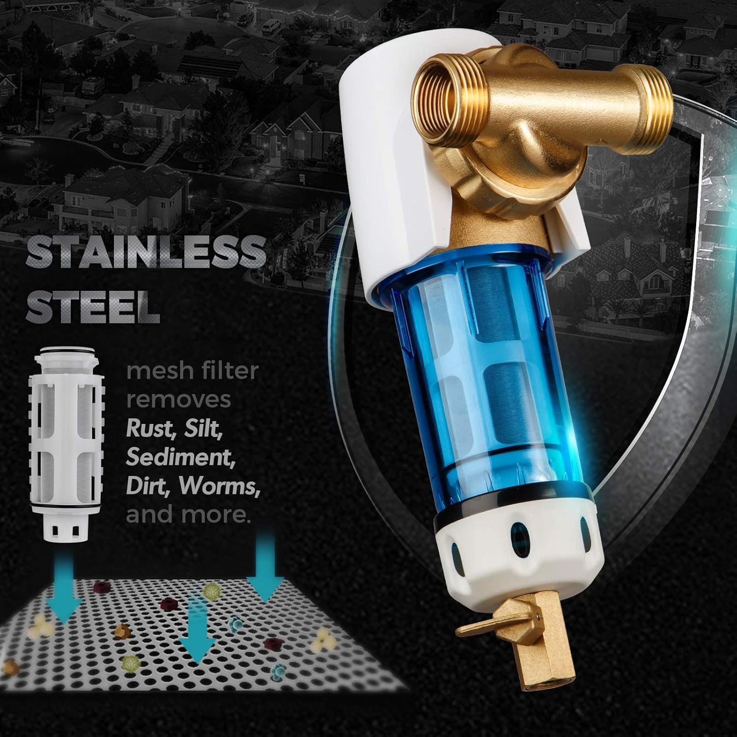 iSpring WSP50GR - Reusable Spin Down Sediment Water Filter (50 Micron w/Scraper & 360°Head)