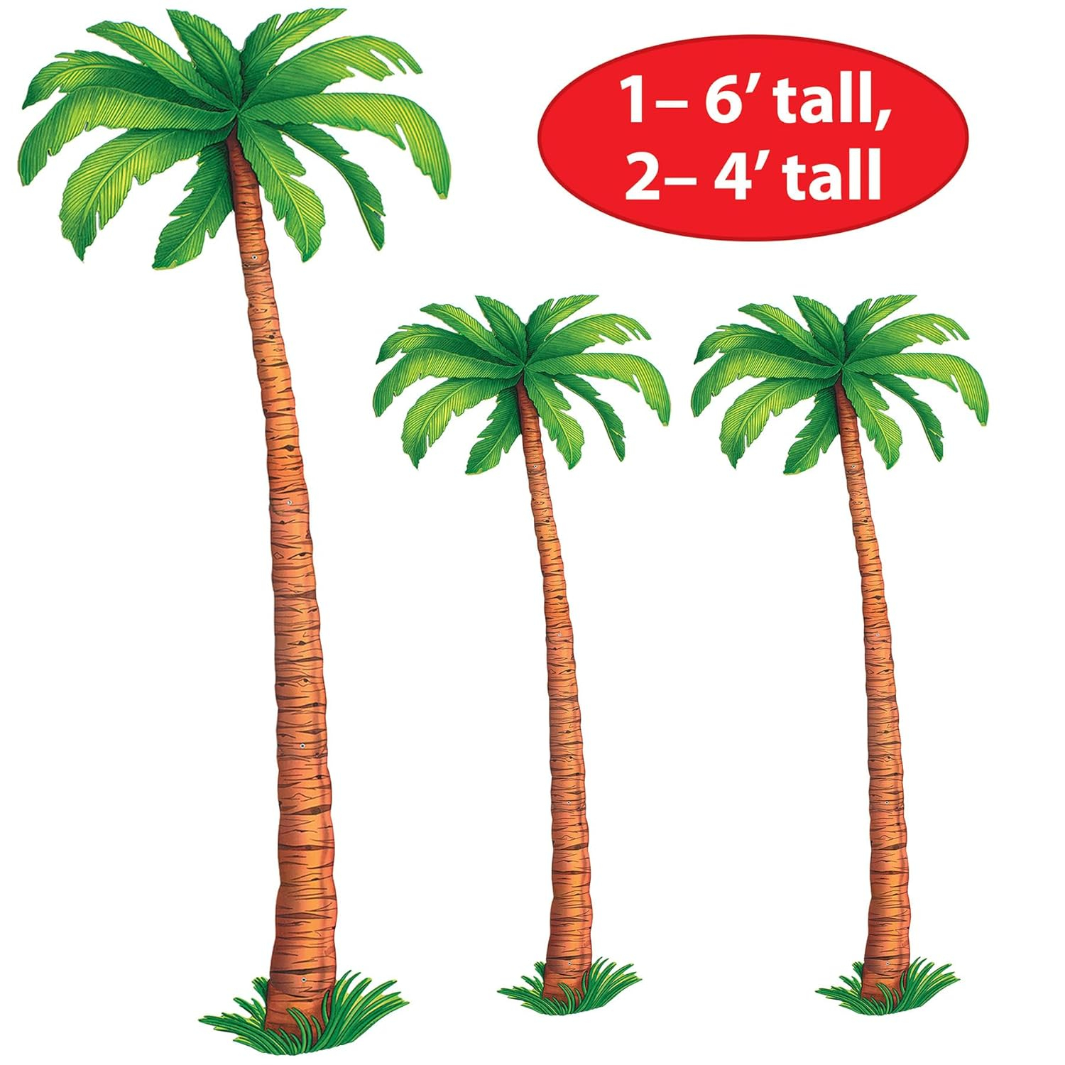 Beistle 3 Count Jointed Palm Tree Decorations, Cardstock Paper Cut Outs, Luau Beach Theme, Tropical Hawaiian Party Décor, 2-4’ & 1-6’