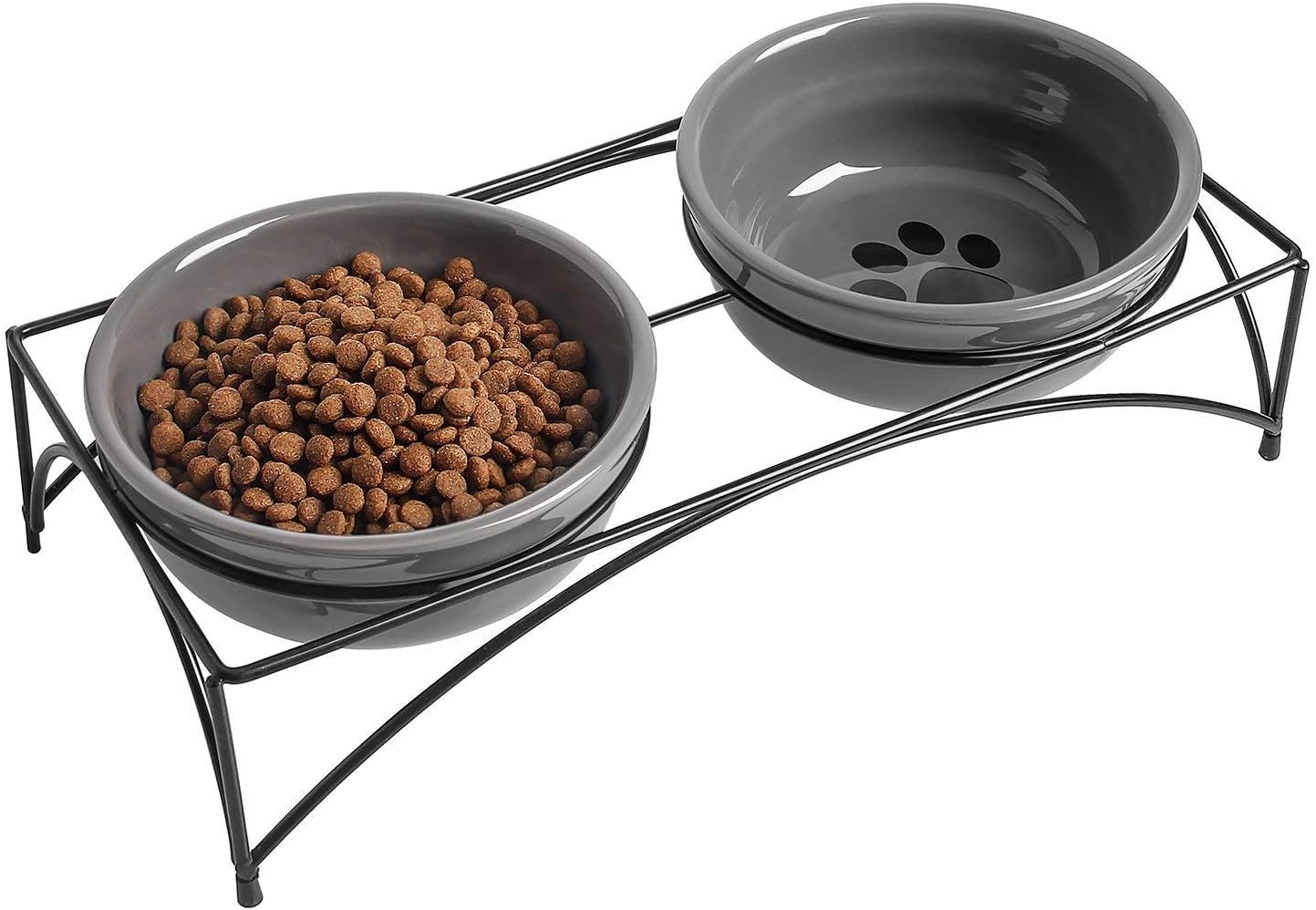 Y YHY Dog&Cat Food Bowls,12OZ Ceramic Raised Pet Bowls for Food and Water, Two Elevated Pet Dishes Bowls 2.75” Height Sturdy Metal Stand, Grey