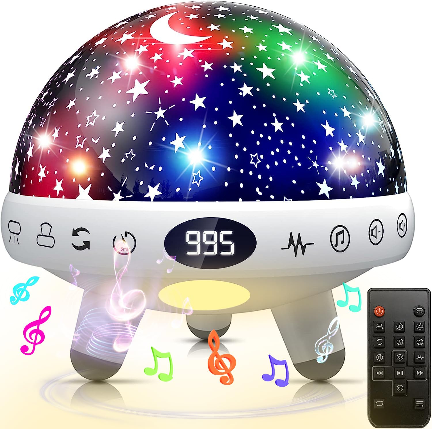 Night Light for Kids Girls Boys Star Projector White Noise Sound Machine Baby Sleep Soother Nursery Bedroom Children Bedside Lamp with Music Adapter Timer Remote Control