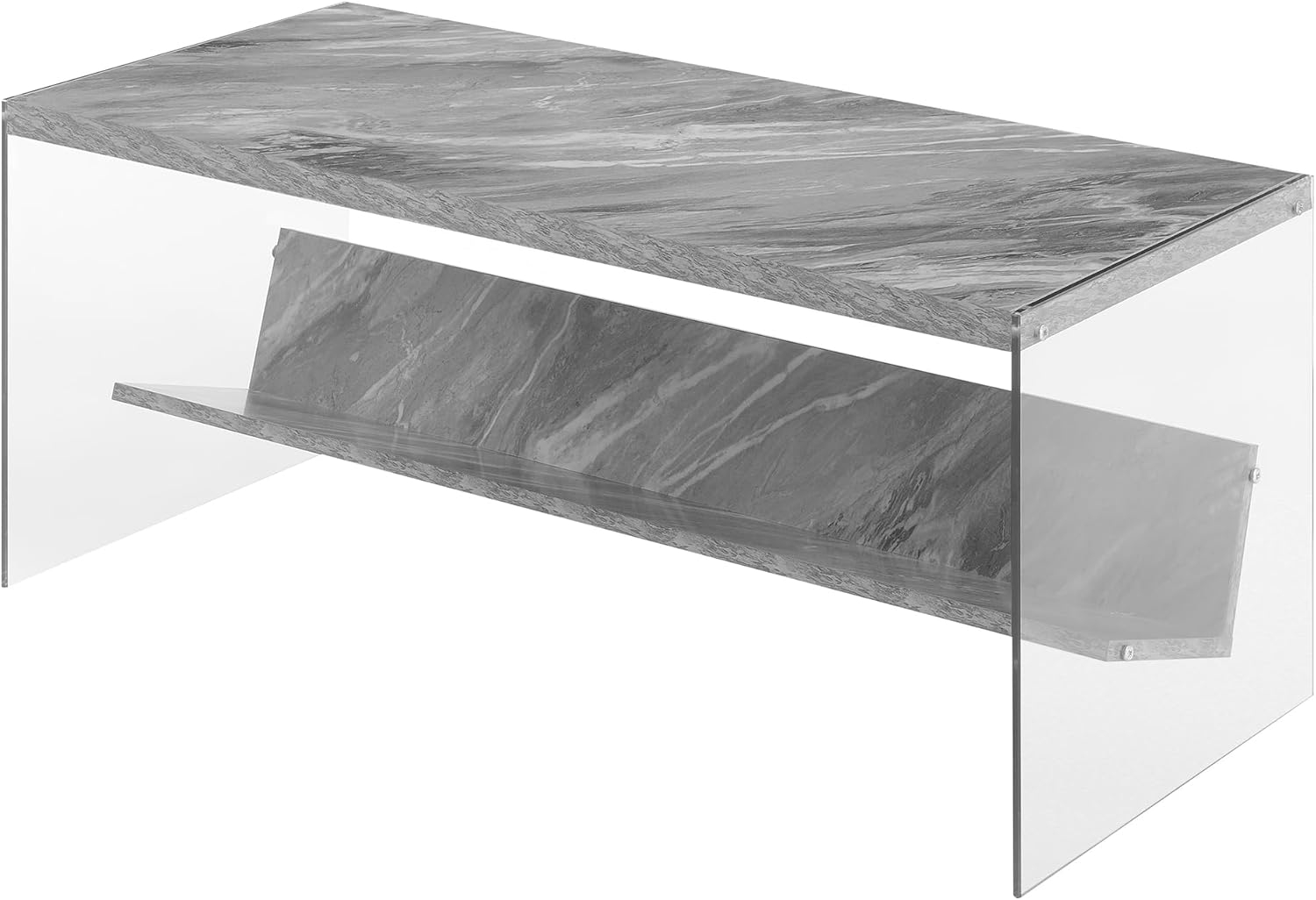 Convenience Concepts Soho Coffee Table in Gray Faux Marble Wood with Glass Sides