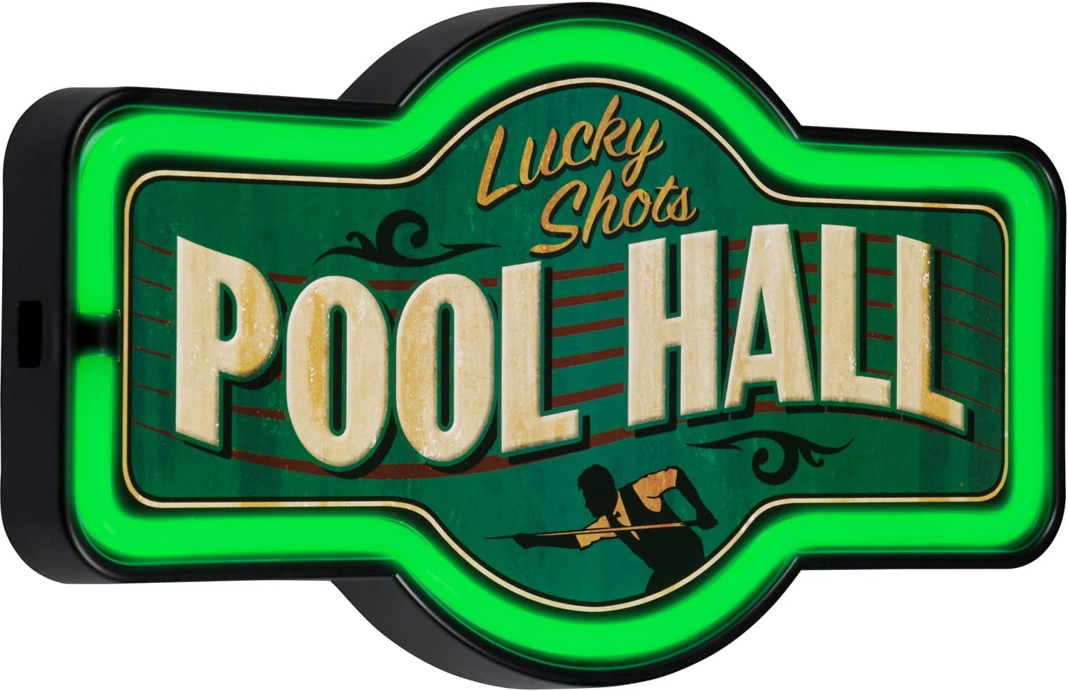 Lucky Shots Pool Hall LED Neon Sign Vintage Inspired Retro Wall Decor for the Home, Game Room, Bar, or Man Cave (17” x 9.5” x 2”)