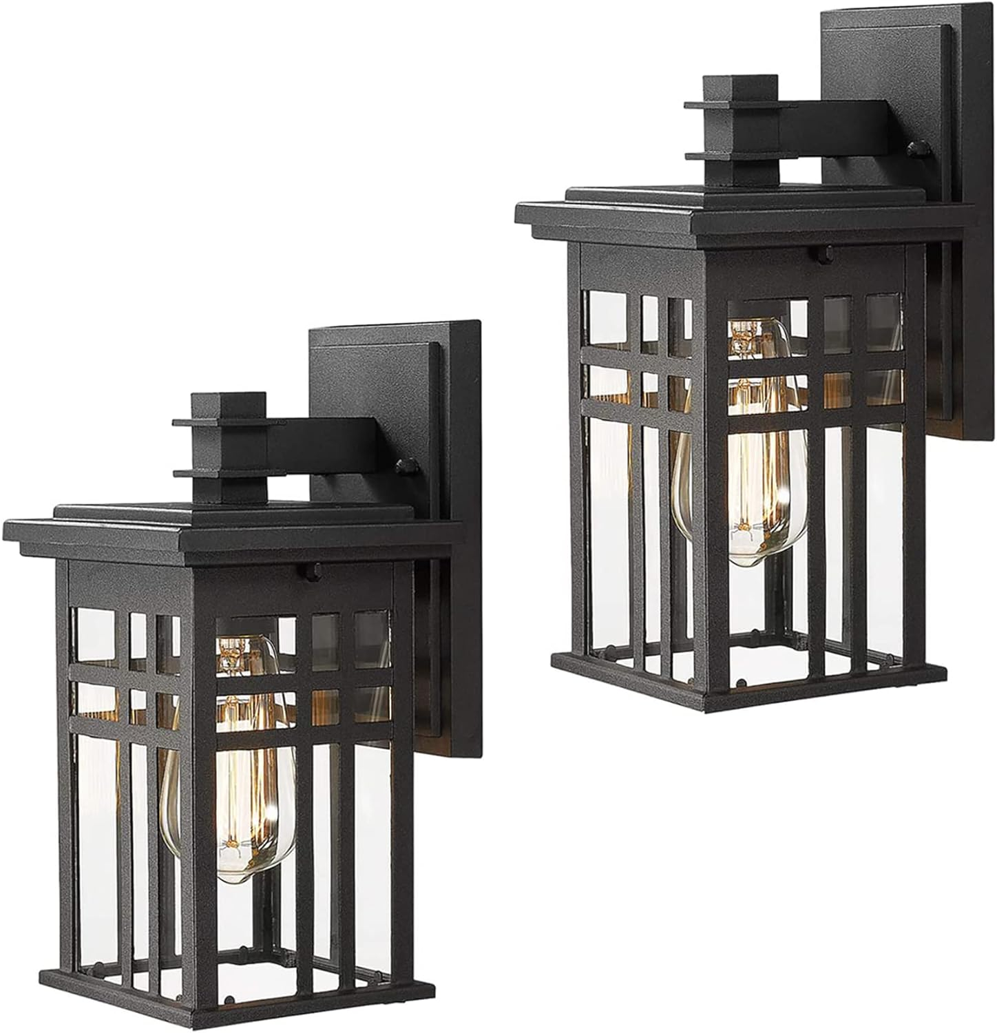 zeyu 2 Pack Outdoor Wall Sconce, Exterior Wall Mount Light in Black Finish with Clear Glass Shade, 20068B1-2PK