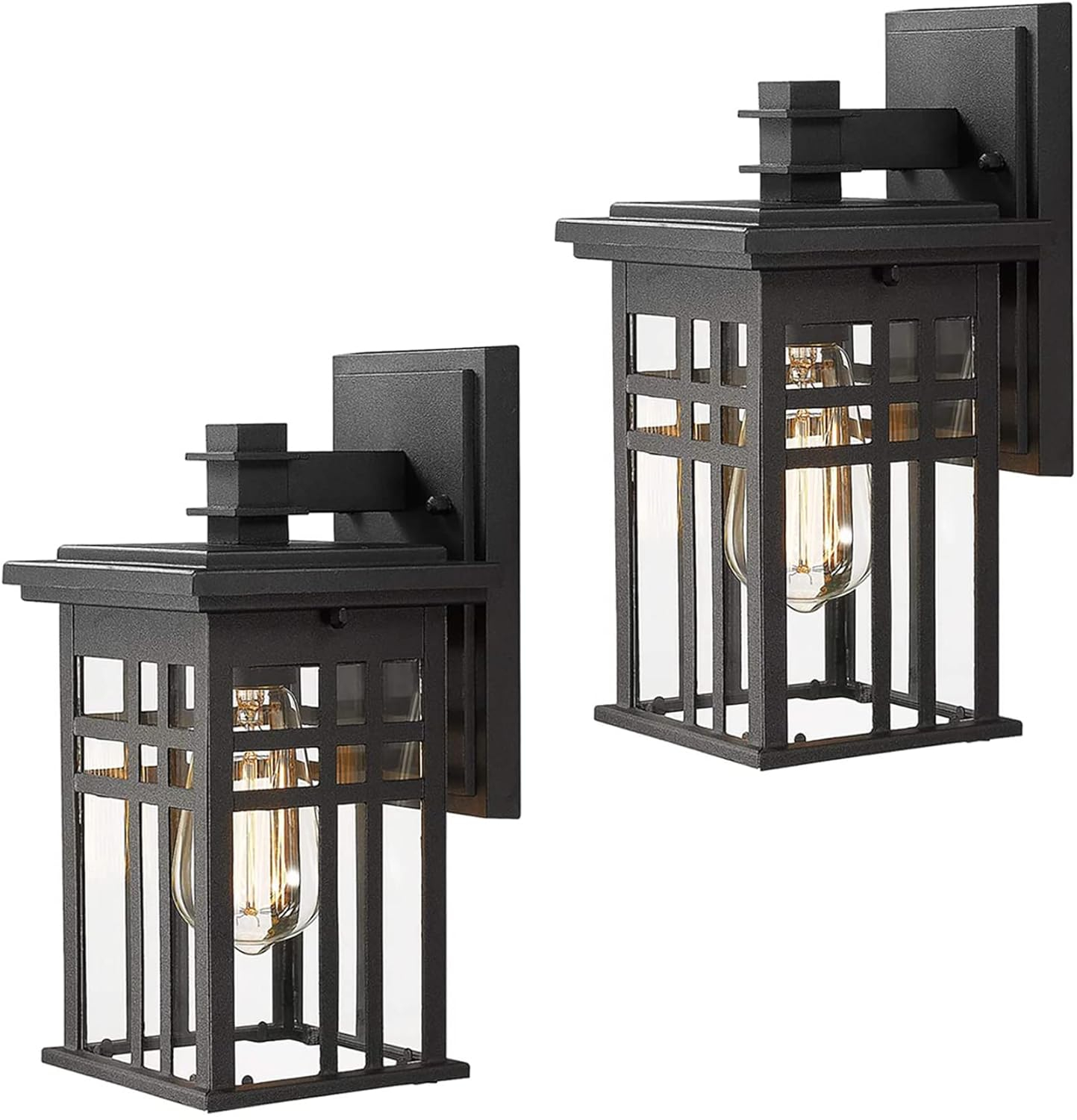 zeyu 2 Pack Outdoor Wall Sconce, Exterior Wall Mount Light in Black Finish with Clear Glass Shade, 20068B1-2PK