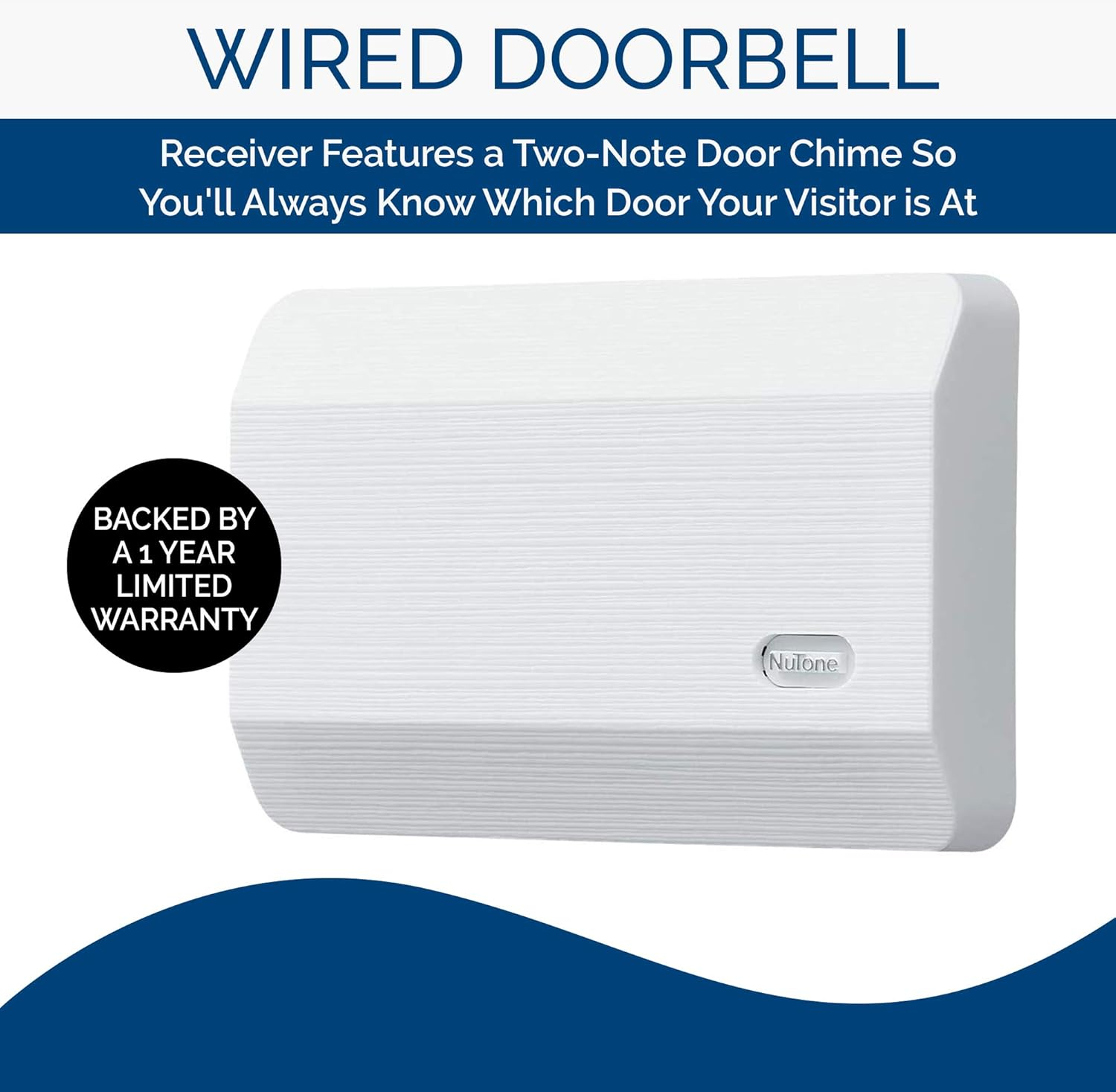 Nutone LA11WH Decorative Wired Two-Note Door Chime, White Textured Finish