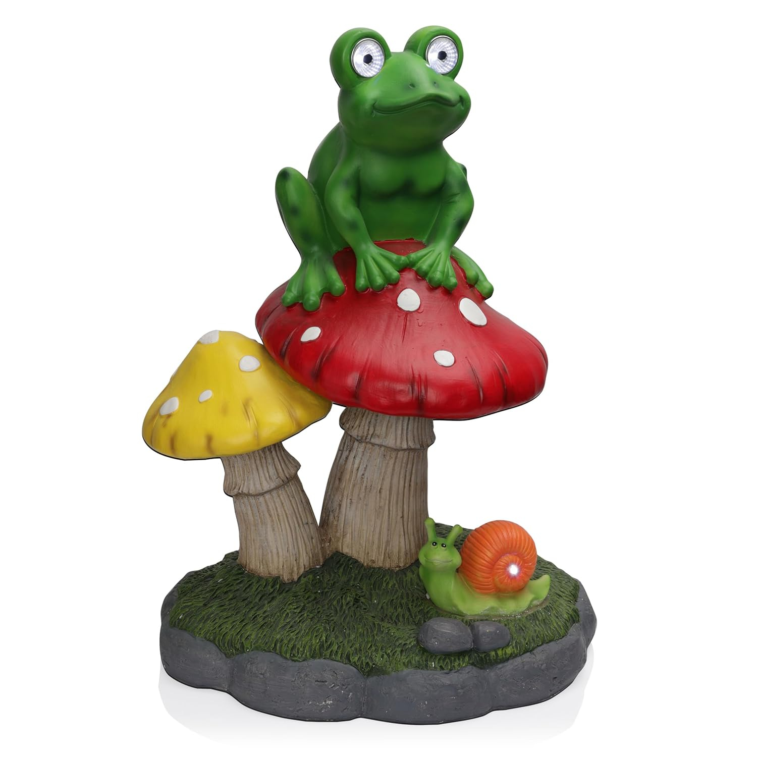Solar Frog Sitting On Top of Mushroom Statue