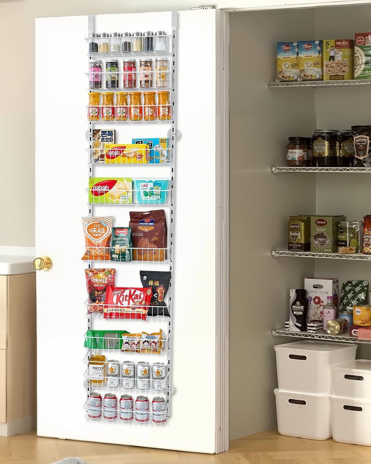 VEVOR Over the Door Pantry Organizer, 10-Tier Pantry Organization and Storage, Heavy-Duty Steel Hanging Spice Rack, Adjustable Wall Seasoning Shelves, for Home Kitchen Laundry Room Bathroom, White