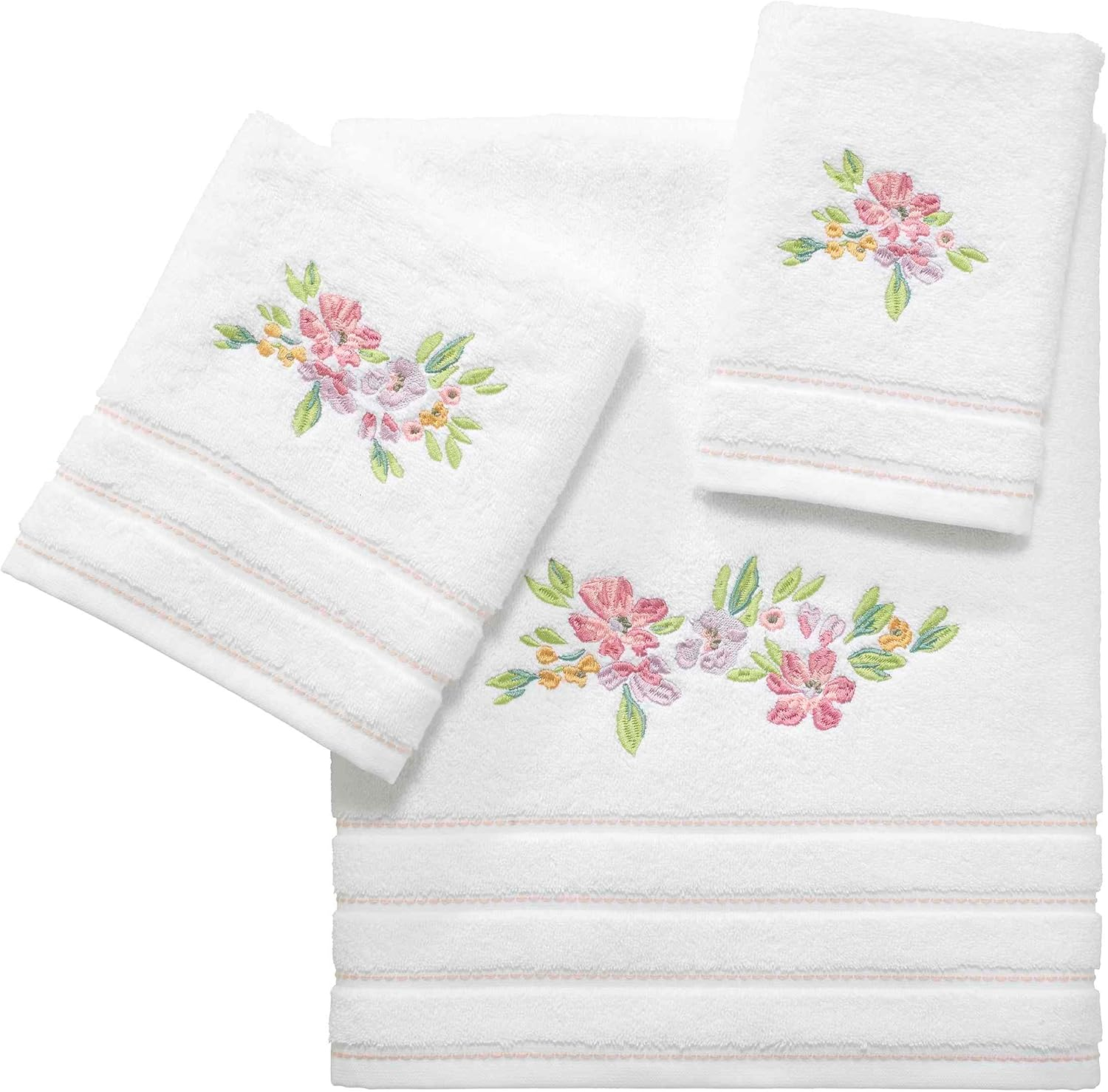 IZOD - Hand Towels, Soft & Absorbent Cotton, Floral Bathroom Decor, Set of 2 (Catalina Collection, White)