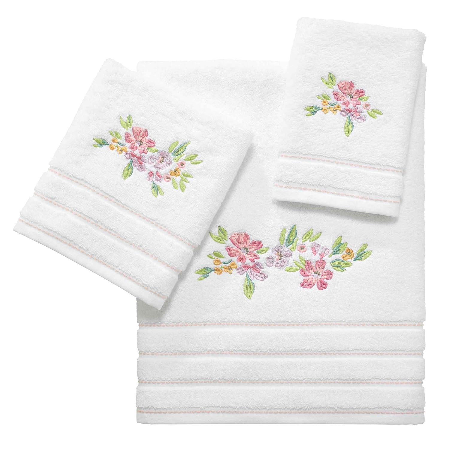IZOD - Hand Towels, Soft & Absorbent Cotton, Floral Bathroom Decor, Set of 2 (Catalina Collection, White)