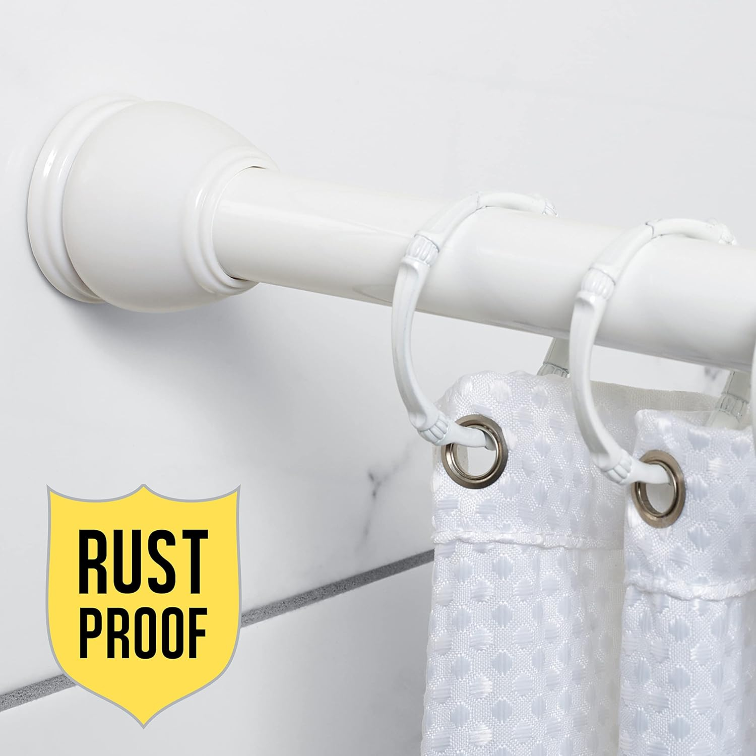Zenna Home Rustproof Adjustable Tension Shower Curtain Rod, Adjusts from 26 to 76 Inches to Fit in Most Tubs and Showers, No Drilling Shower Rod, White