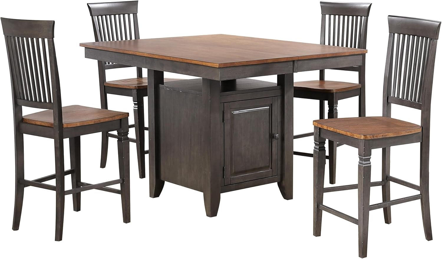 Dakota 5PC Extendable 42-54-in Pub Dining Storage Table Set in Brown & Gray Wood