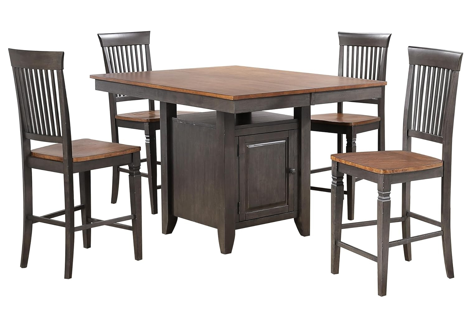 Dakota 5PC Extendable 42-54-in Pub Dining Storage Table Set in Brown & Gray Wood