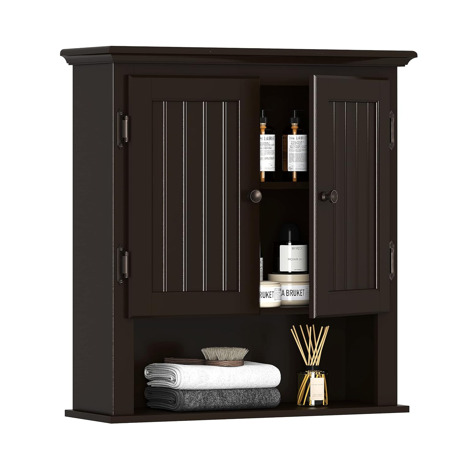 UTEX Bathroom Cabinet Wall Mounted, Wood Hanging Cabinet, Wall Cabinets with Doors and Shelves Over The Toilet for Bathroom,Espresso