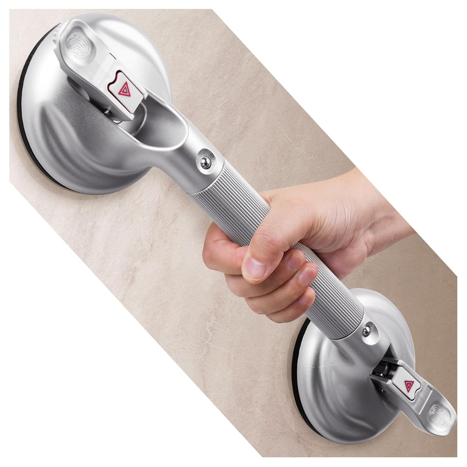 Grab Bars for Bathtubs and Showers, 18.5-inch Upgraded Safety Suction Grab Bar for Shower, Tools-Free Installation for Bathroom Wall, Shower Handles for Elderly with Enlarged Suction Cup - Silver