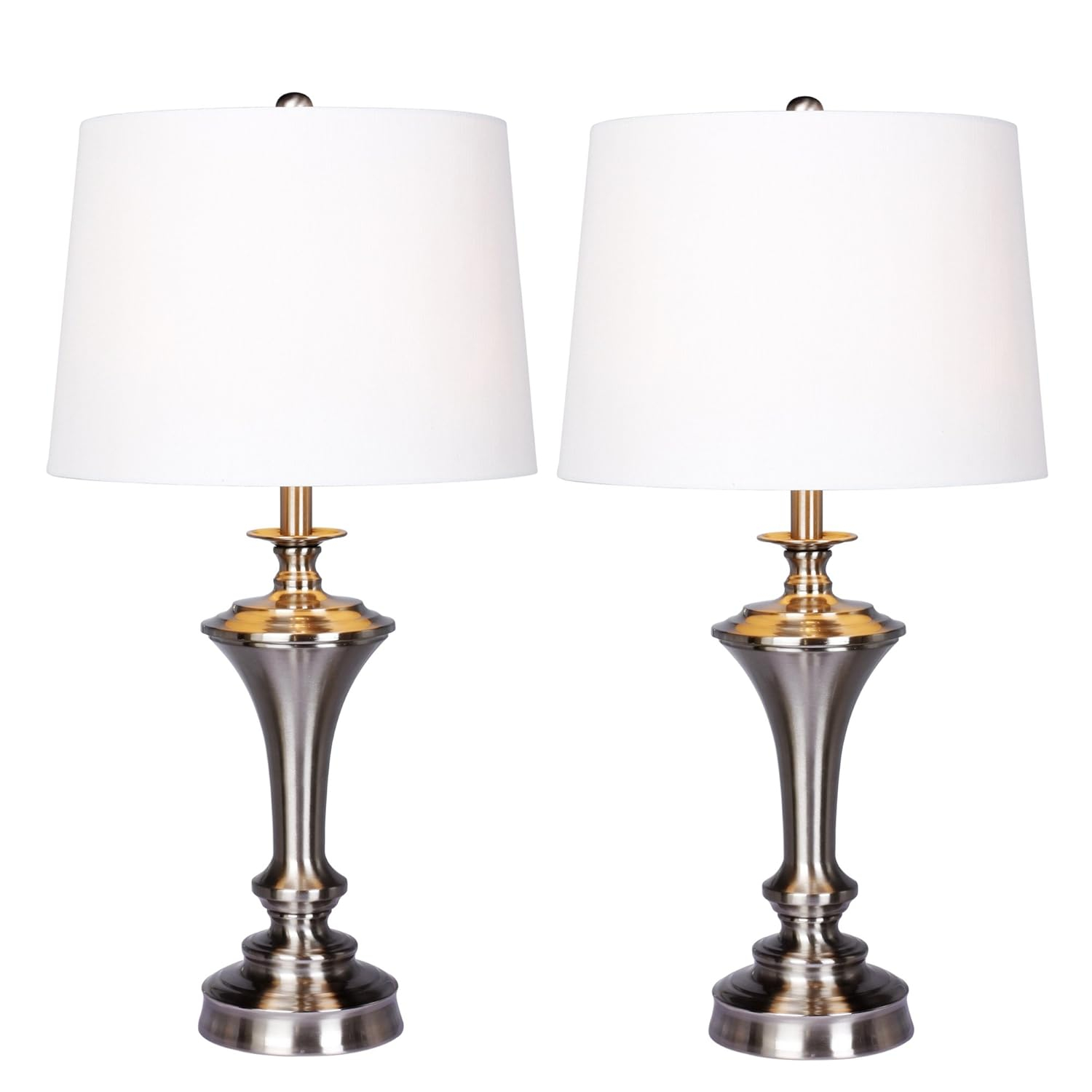 Brushed Steel and White 30" Metal Urn Table Lamp Set