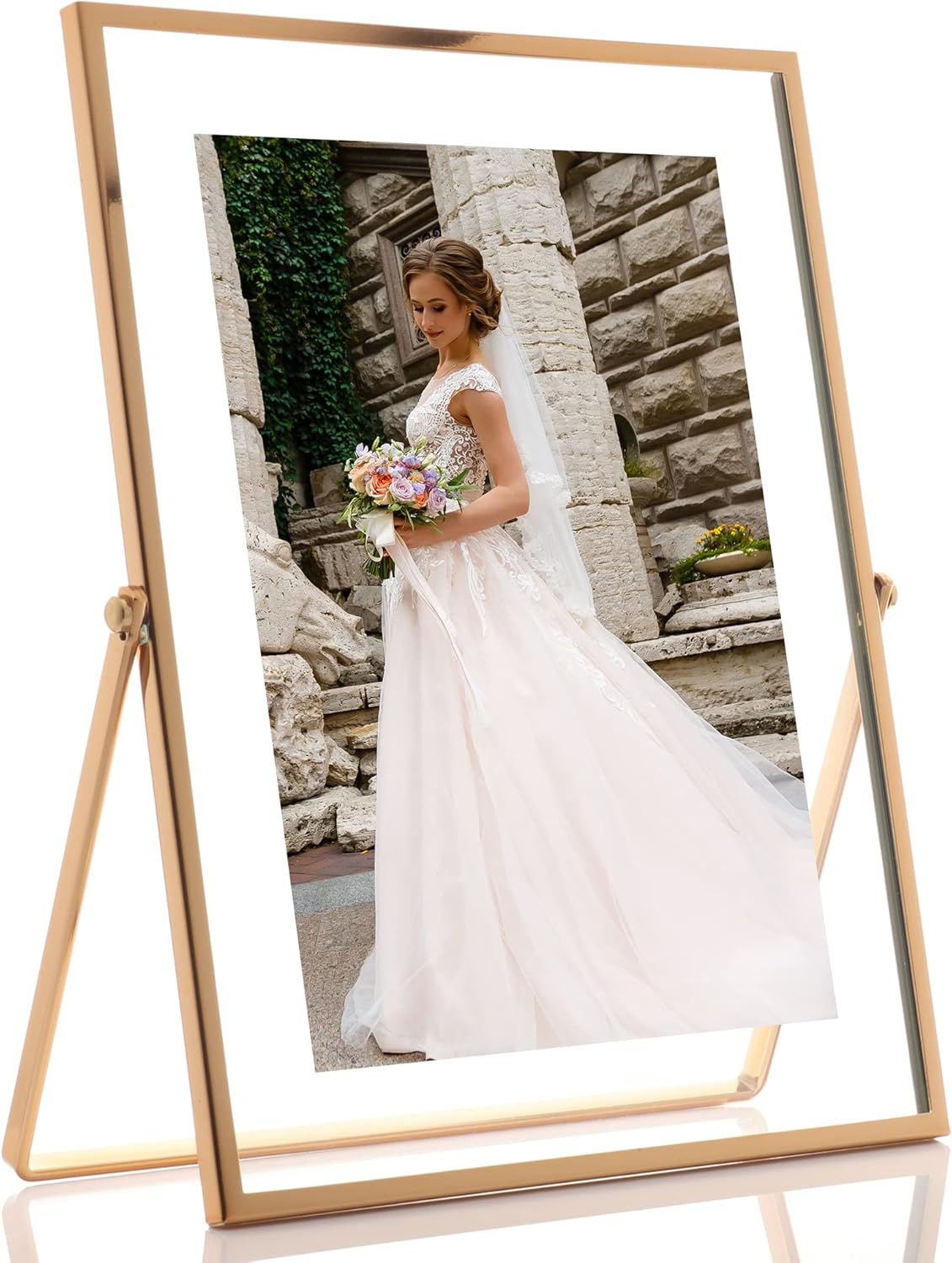5x7 Gold Metal Easel Float Picture Frame