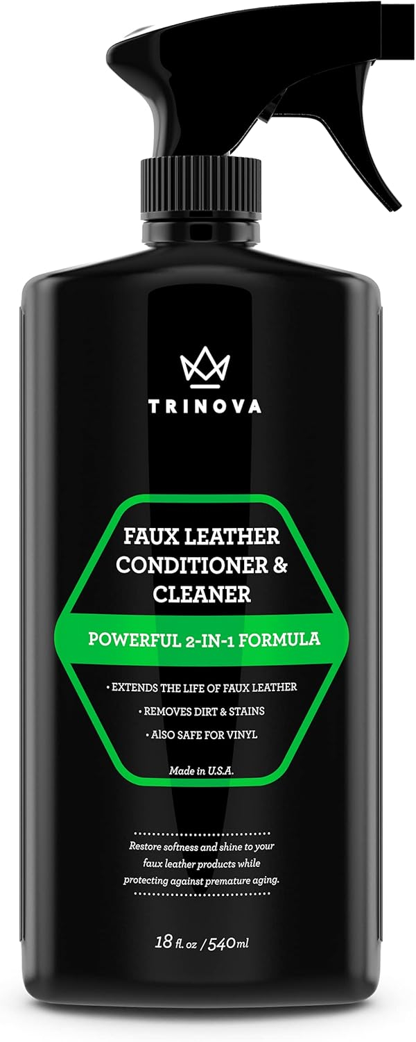TriNova Leatherette Vinyl and Faux Leather Cleaner & Conditioner - Keep Seats, Jackets, Pleather, Handbags, Sofas, Couches, Shoes, Boots & More Looking New - 18 fl oz