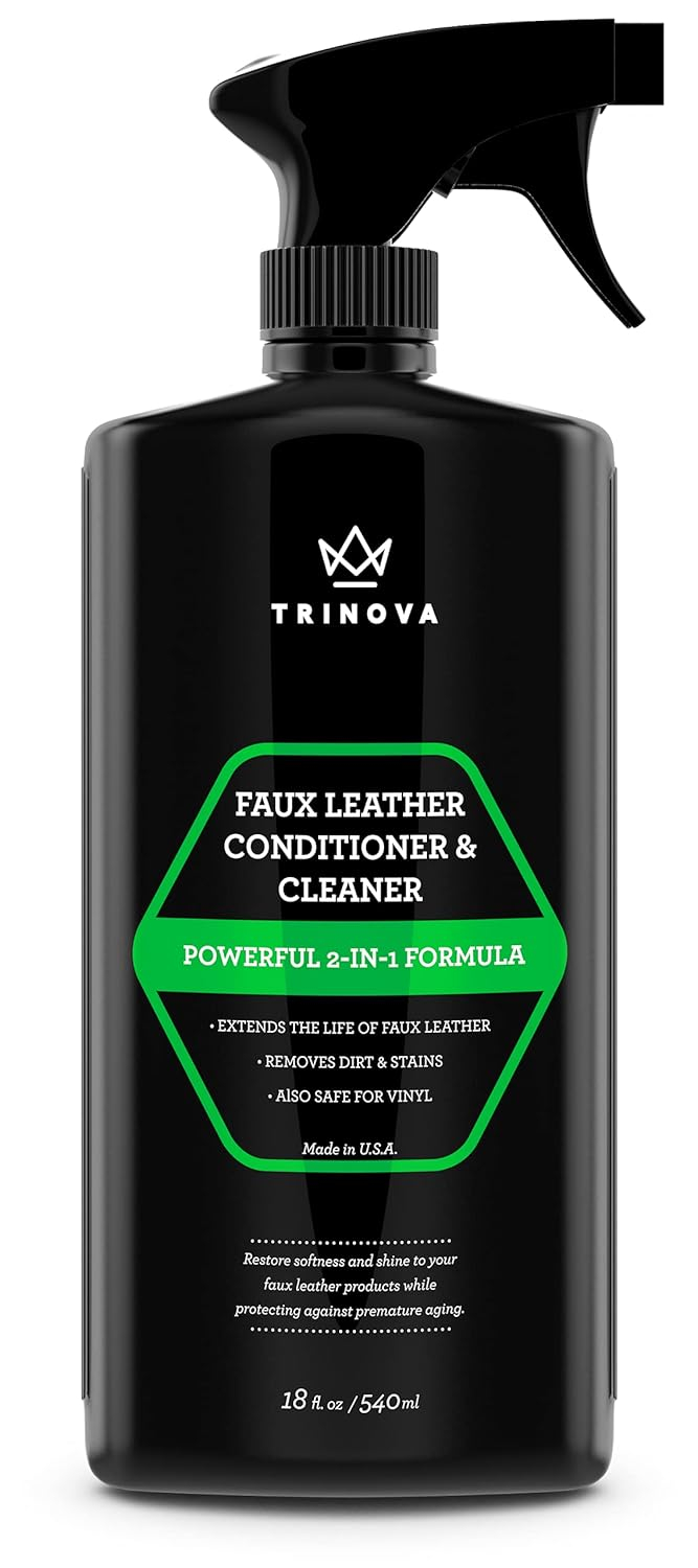 TriNova Leatherette Vinyl and Faux Leather Cleaner & Conditioner - Keep Seats, Jackets, Pleather, Handbags, Sofas, Couches, Shoes, Boots & More Looking New - 18 fl oz