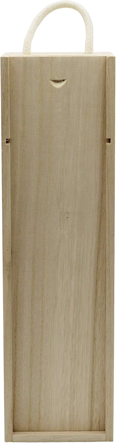 Creative Hobbies Wooden Wine, Liquor Bottle Box, Single Wine Bottle Wood Storage Gift Box with Rope Carry Handle for Birthday Party, Housewarming, Wedding, Anniversary, 13.75 x 4 x 4 Inches