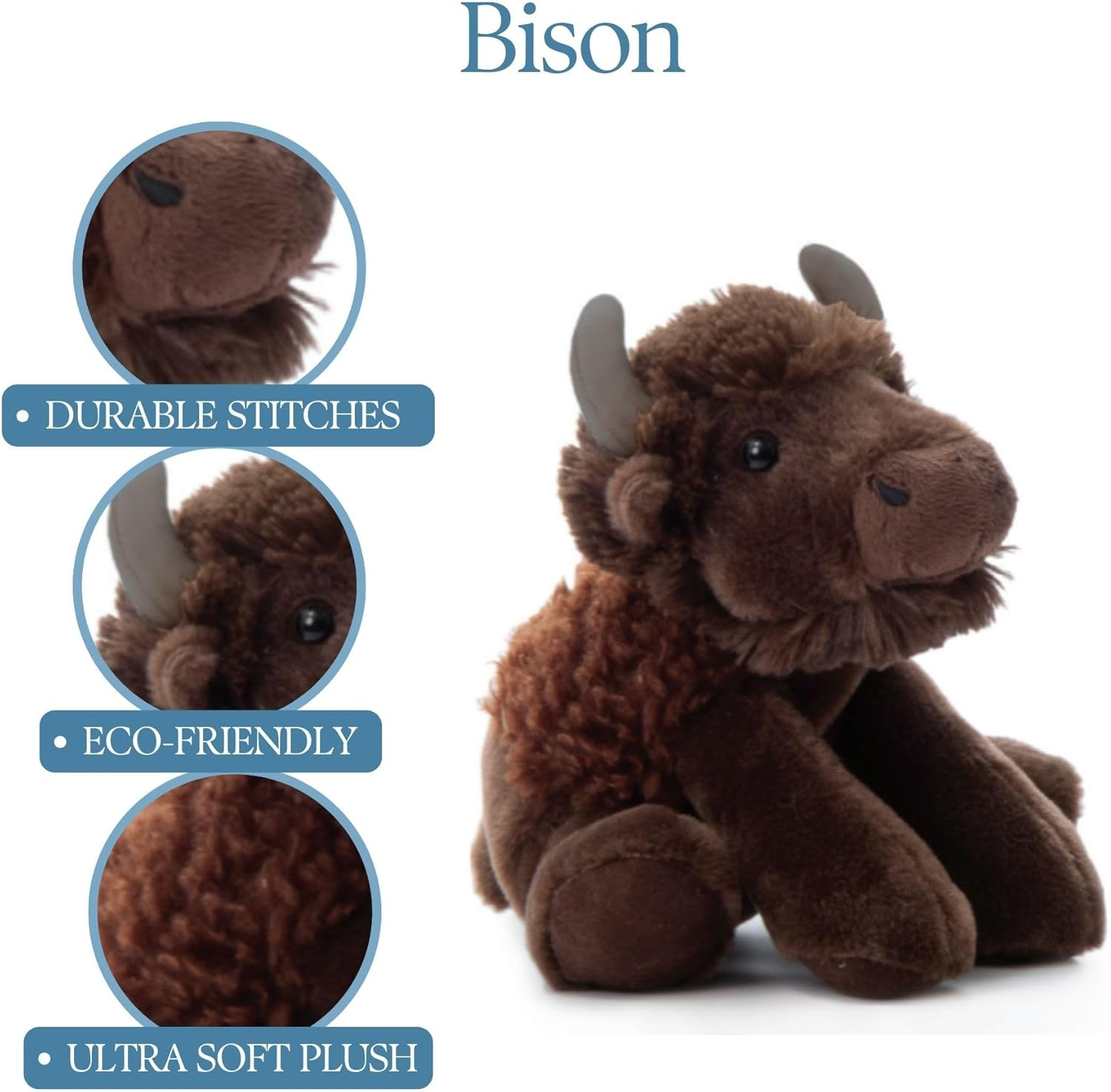 The Petting Zoo Floppy Bison Stuffed Animal Plushie, Gifts for Kids, Wild Onez Wildlife Animals, Bison Plush Toy 9 inches