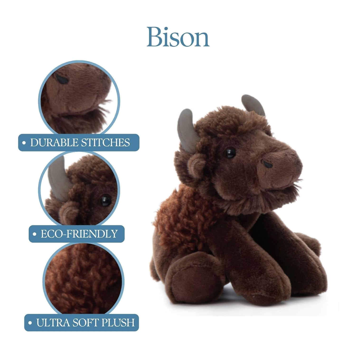 The Petting Zoo Floppy Bison Stuffed Animal Plushie, Gifts for Kids, Wild Onez Wildlife Animals, Bison Plush Toy 9 inches