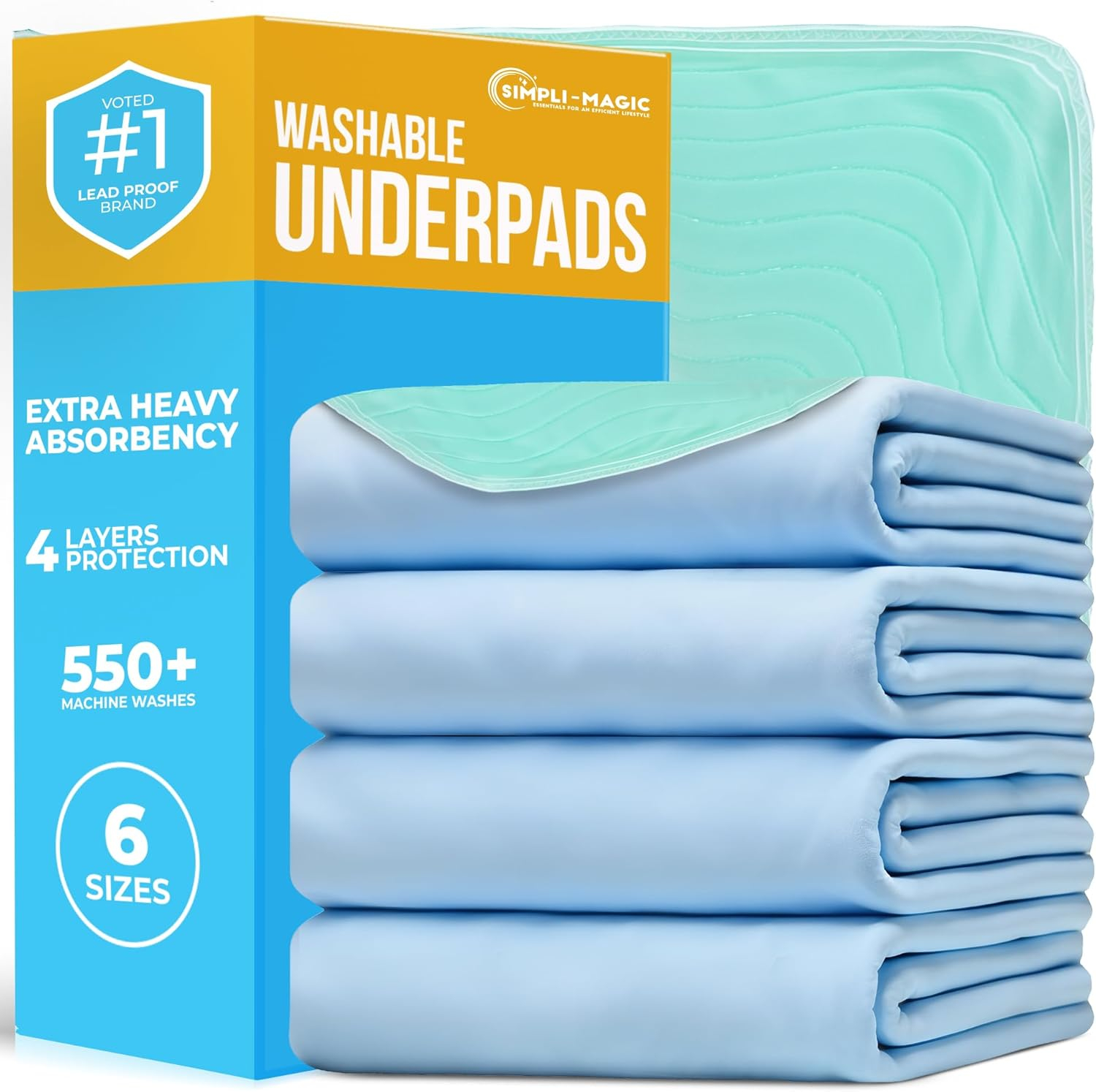 Simpli-Magic Washable Underpads Reusable Incontinence Pads, 30" x 34" 4-Pack