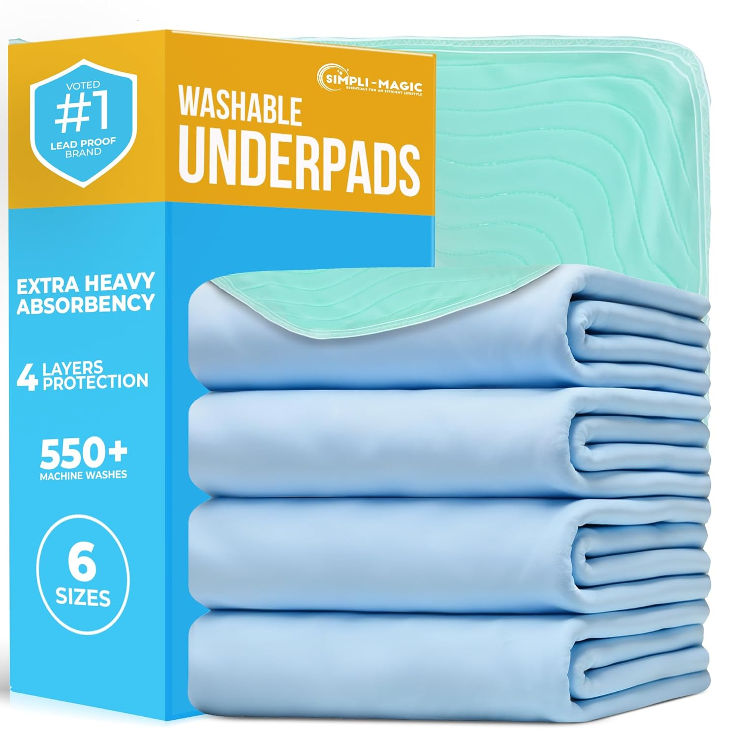 Simpli-Magic Washable Underpads Reusable Incontinence Pads, 30" x 34" 4-Pack