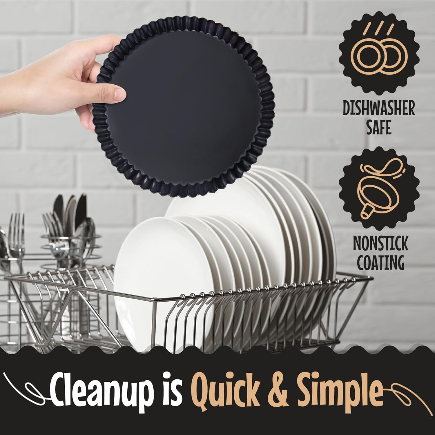 9 Inch Tart Pan with Removable Bottom - Non-Stick, Deep Fluted Quiche and Pie Pan