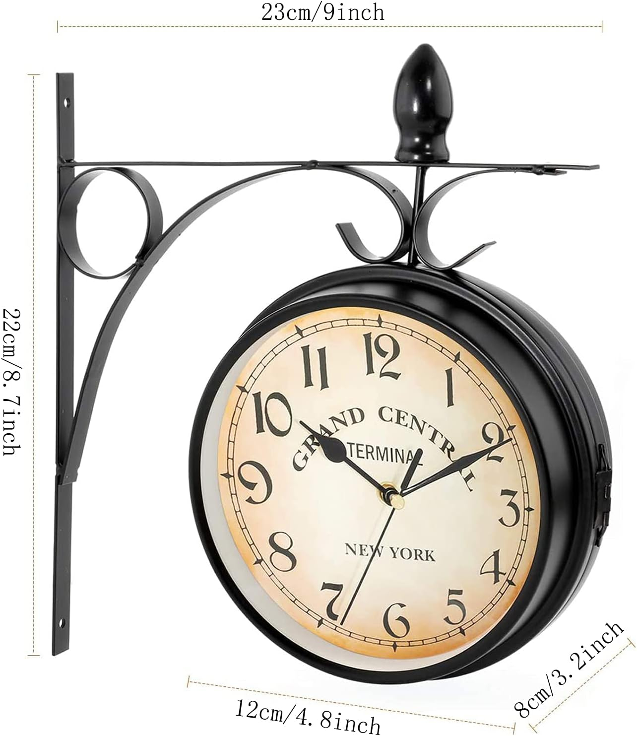 Retro Double-Sided Garden Wall Clock,Vintage Industrial Two Sides Wall Hanging Clock for Indoor Decorative, Antique Style Creative Classic Wall Clocks Decoration Black 5inch