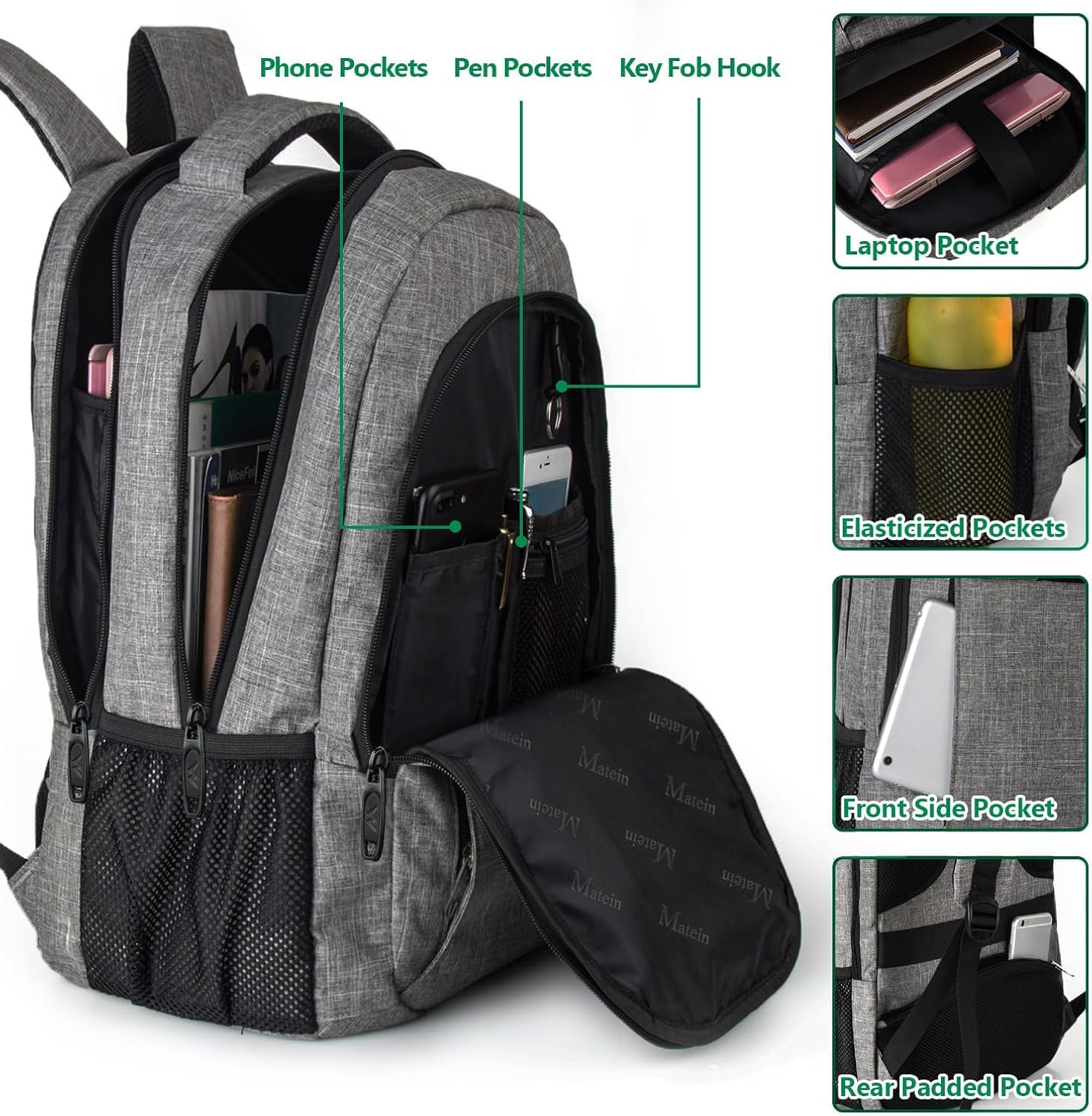 Gray Anti-Theft Water Resistant Laptop Backpack with USB Port