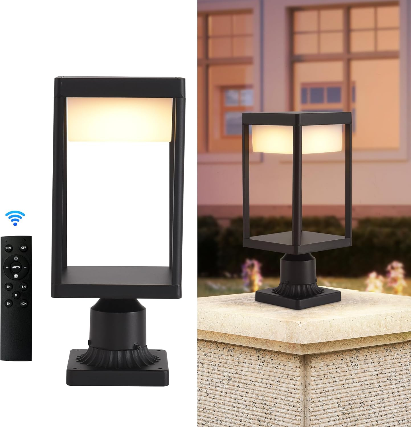 Solar Lamp Post Light, Solar Post Lights Outdoor Waterproof, Solar Light for Pole Outside, Dusk to Dawn Black Outdoor Light Pole with Remote Control, Three Modes