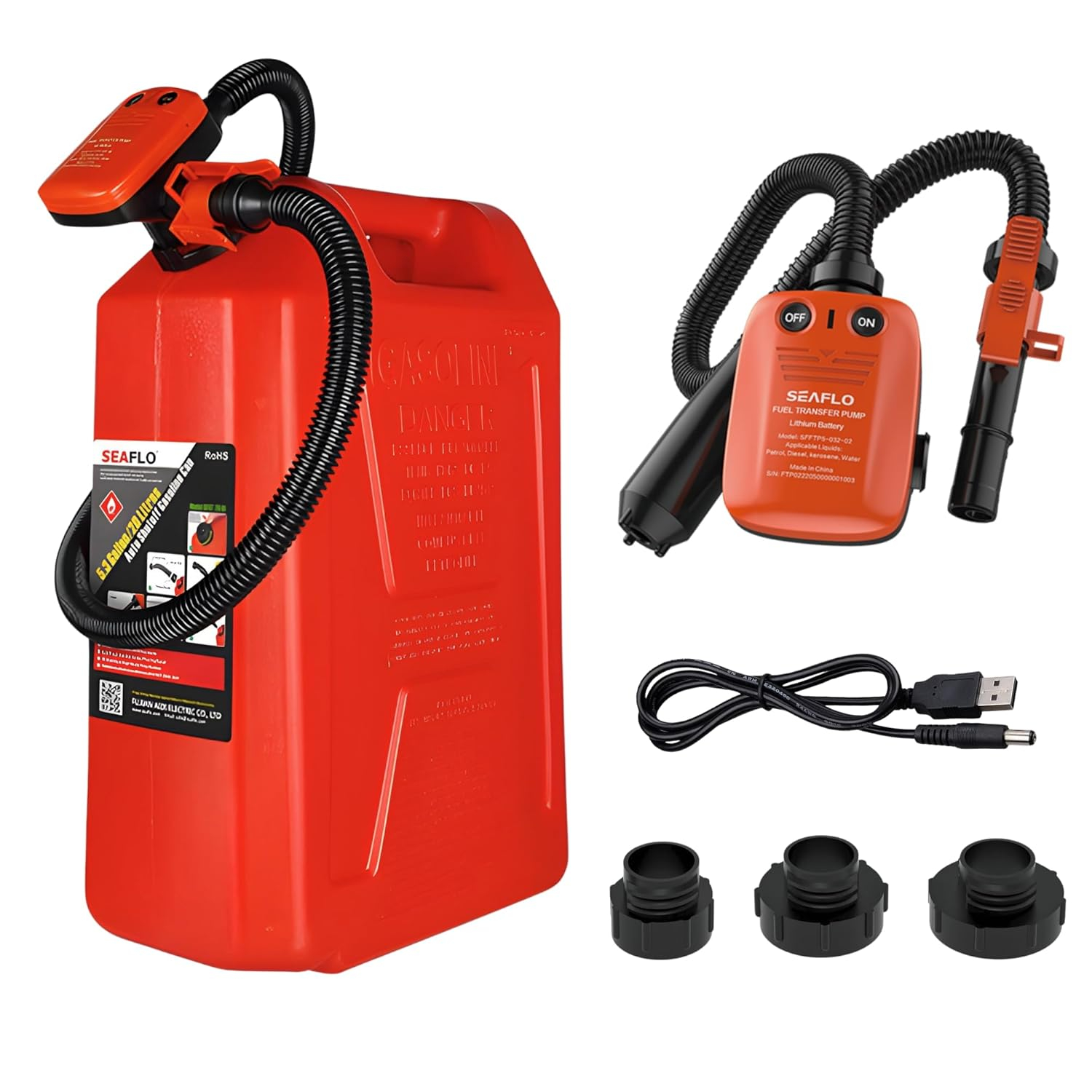 SEAFLO Fuel Pump Transfer Pump (Flow Rate 2.3 GPM - 3.1 GPM) with Hose Suction Pipe Length (18”/ 465mm) and Flexible Discharge Hose Length: 41”/ 1050mm