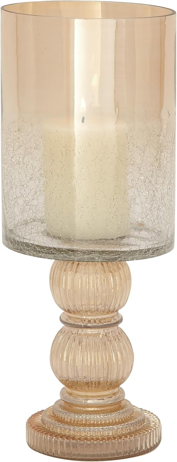 DecMode Gold Glass Handmade Turned Style Pillar Hurricane Lamp with Faux Mercury Glass Finish