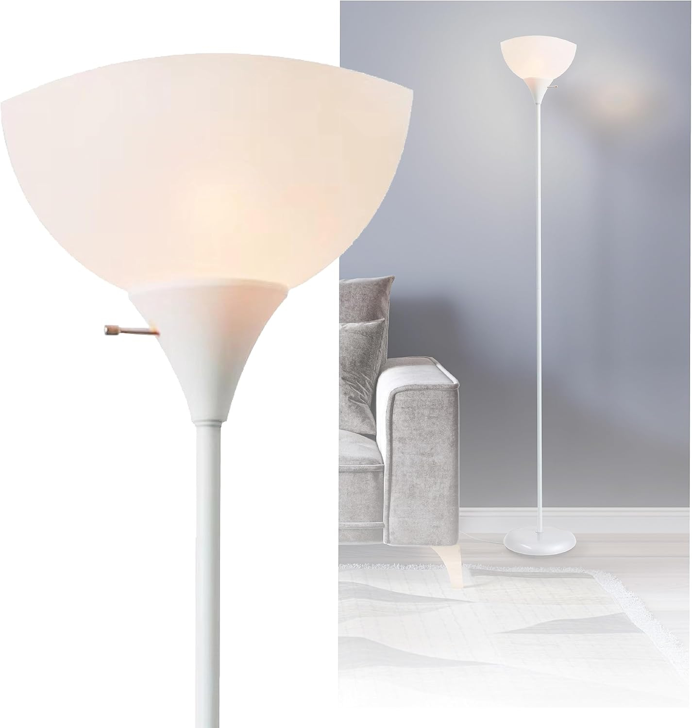 Newhouse Lighting 71” Modern White Energy Efficient Floor Lamp with White Torchiere Shades